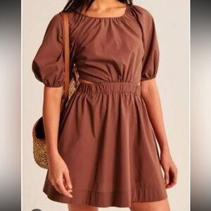 Abercrombie Brown Puff Sleeve Mini Dress with Side Cut Outs